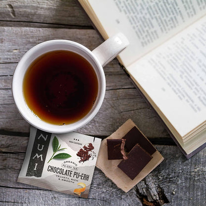 Numi Organic Chocolate Pu-erh Tea, 16 Dark Tea Bags, Aged Yunnan Pu-erh Tea with Cocoa