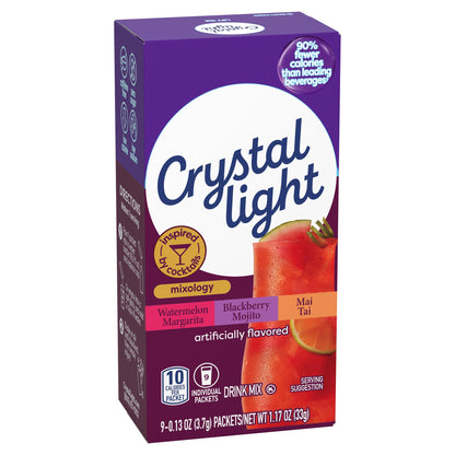 Crystal Light Mixology Drink Mix Variety Pack, 9 Packets, for Convenient On-the-Go Flavorful Hydration, Artificially Flavored Watermelon Margarita, Blackberry Mojito, Mai Tai, Zero Sugar, 1.17 oz