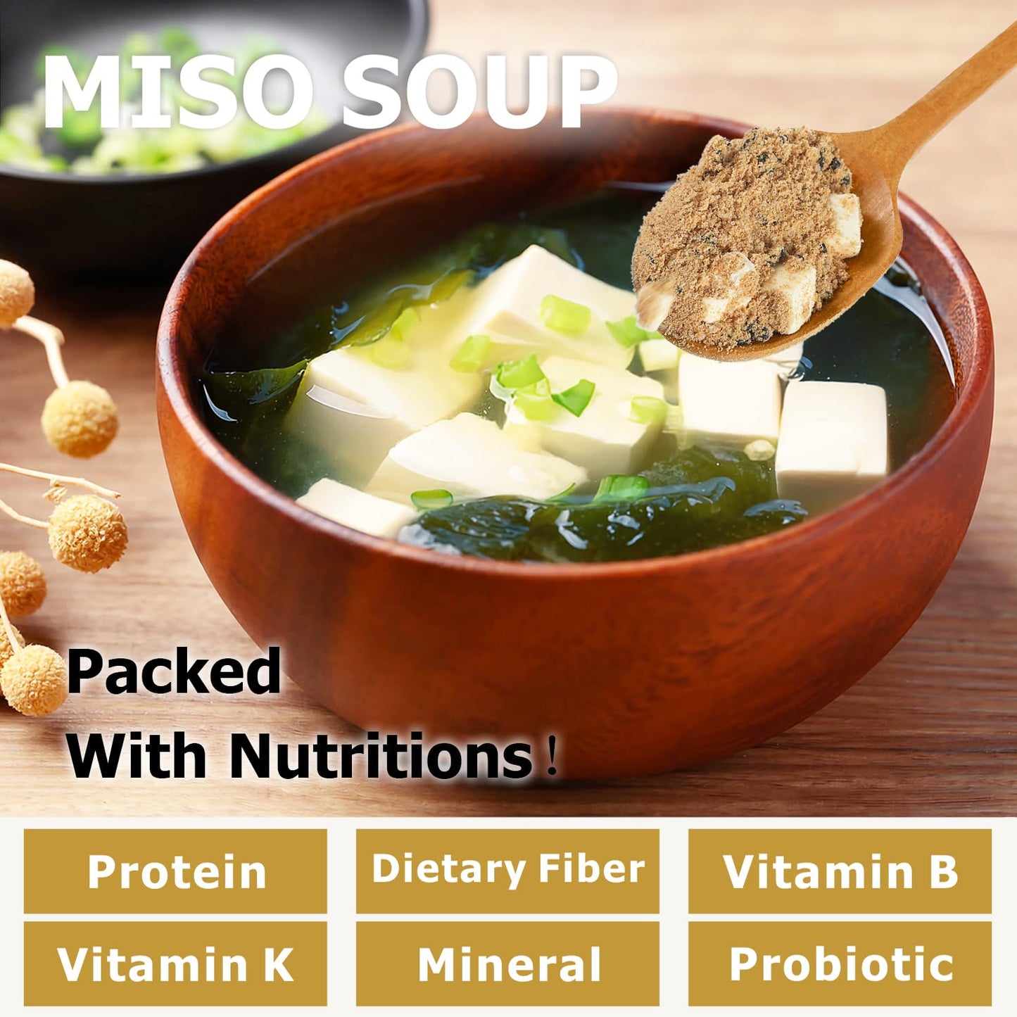 Yimi Miso Soup Powder with Freeze Dried Seaweed and Tofu, Instant Soup, Gluten Free, Ready in Minute, Flavorful, Japanese Style, 7.5 Oz