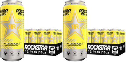 Rockstar Energy Drink with Caffeine Taurine and Electrolytes,Recovery Lemonade,16oz (Packaging May Vary),(Pack of 24)
