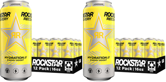 Rockstar Energy Drink with Caffeine Taurine and Electrolytes,Recovery Lemonade,16oz (Packaging May Vary),(Pack of 24)