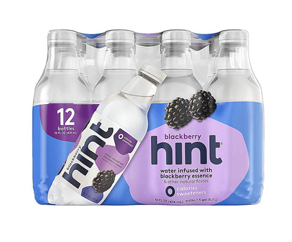 Hint Water Blackberry and Watermelon, 12 Bottles Hint Blackberry & 12 Bottles Hint Watermelon, Zero Calories, Zero Sugar and Zero Diet Sweeteners, 16 Fl Oz (Pack of 24)