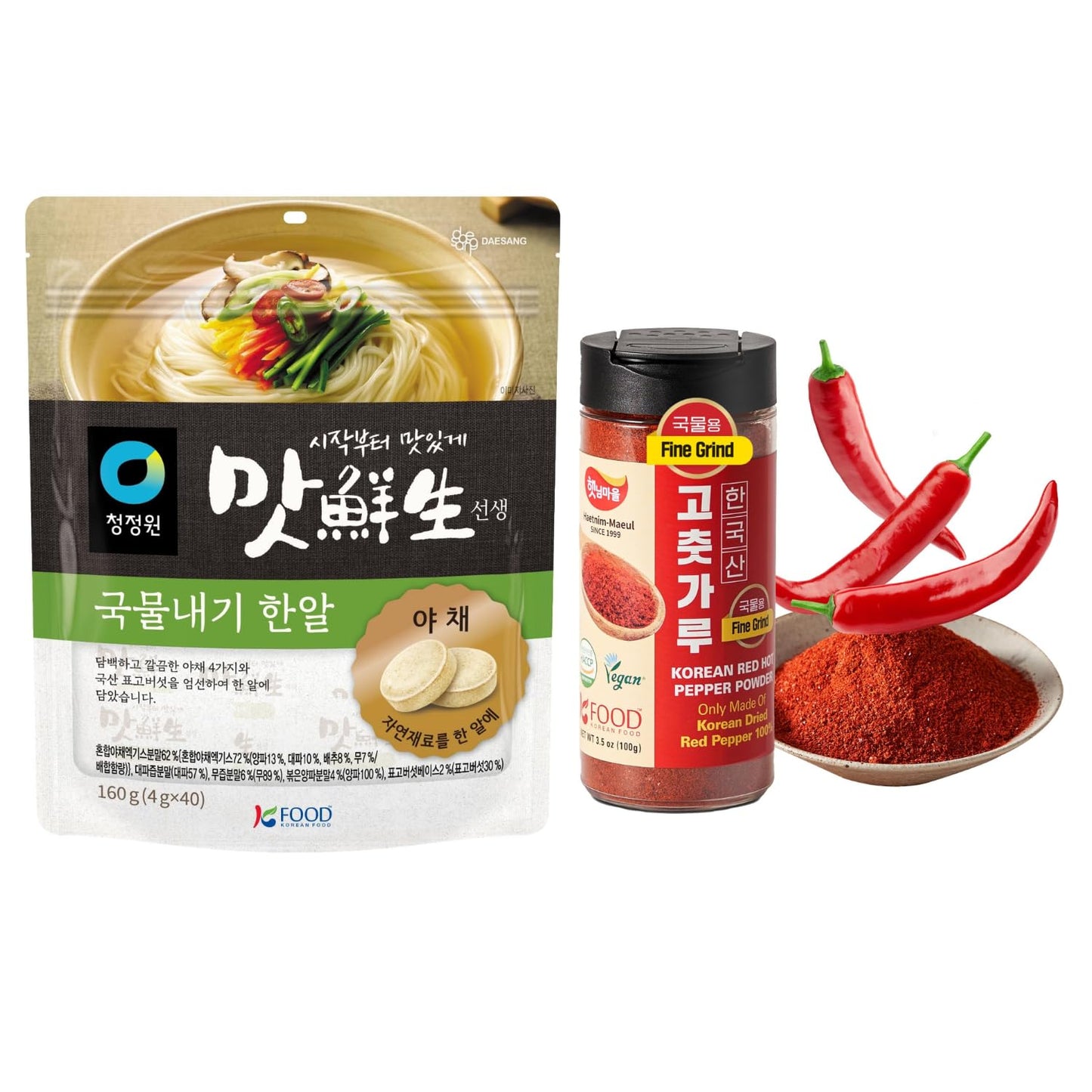 VEGETABLE SOUP STOCK COIN 40 Tablets and Korean Red Chili Powder 3.5oz(100g)