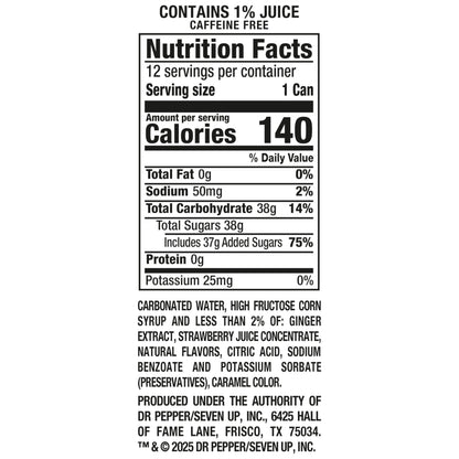 Canada Dry Fruit Splash Strawberry Ginger Ale Soda, 12 fl oz cans, 12 pack