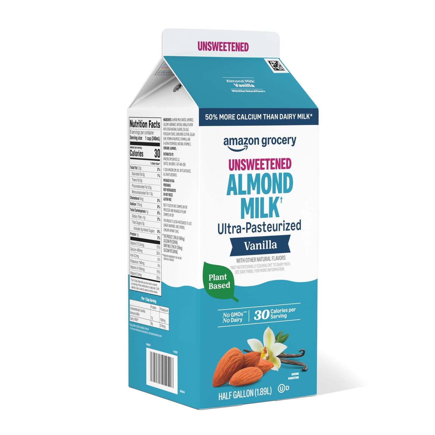 Amazon Grocery, Vanilla Unsweetened Almond Milk, 64 fl oz (Previously Amazon Fresh, Packaging May Vary)