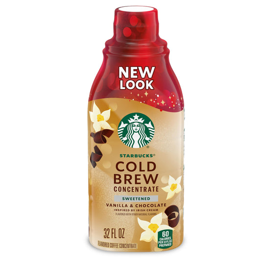 Starbucks Cold Brew Coffee Concentrate, Flavored Sweetened Vanilla & Chocolate Inspired by Irish Cream, Multi-Serve Bottle (32 fl oz)