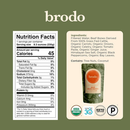 Brodo Broth Bundle with Variety Pack and Grass-Fed Beef Bone Broth, 8.3 oz (12 Cups Total)