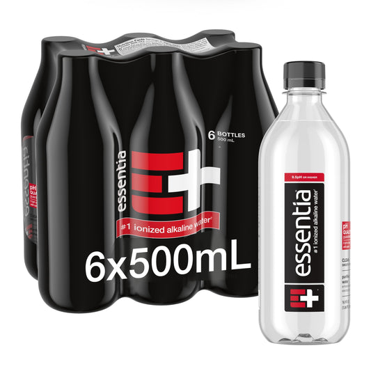 Essentia Bottled Water, 500 mL, 6-Pack, Supercharged Ionized Alkaline Water, 99.9% Pure, pH of 9.5 or Higher