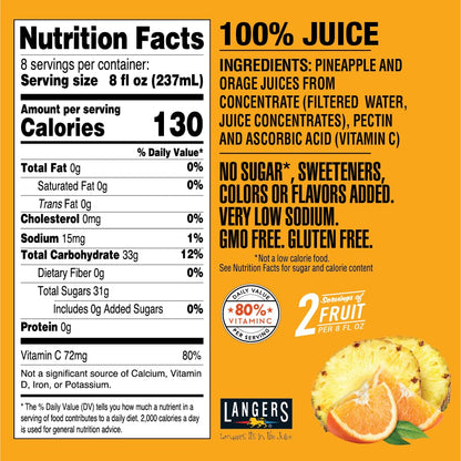 Langers Pineapple Orange 100% Juice, 64 fl oz (Pack of 8)