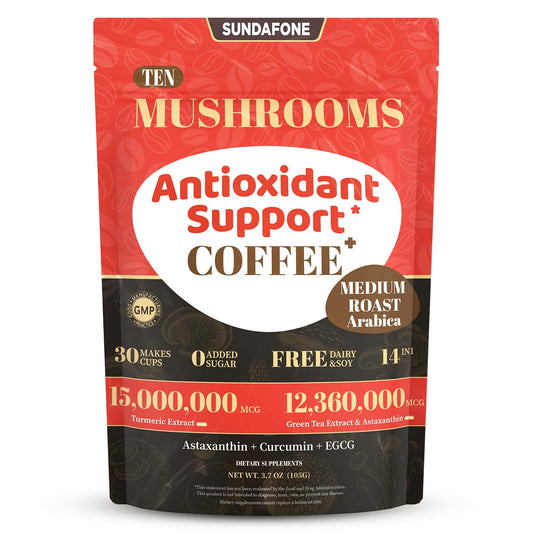 SUNDAFONE Youth Glowing Skin Mushroom Coffee | For Hydrated Youthful Skin & Antioxidant Support |10 Mushrooms + Turmeric, Green Tea Extract, Astaxanthin & Black Pepper; Instant Organic Mushroom Coffee