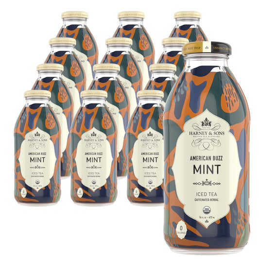Harney & Sons Yerba Mate with Mint, 16 ounces – Natural Caffeine Boost, Clean Energy Drink, with Yaupon and Guayusa Holly, Ready-to-Drink Beverage (12 Pack)
