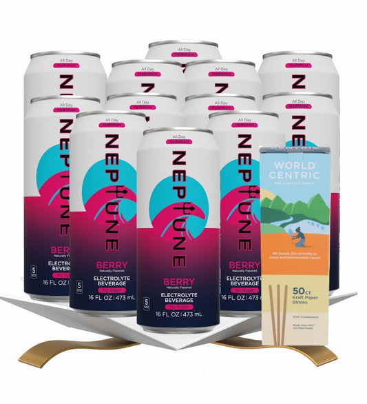 12x Enhanced Berry Water 16 fl oz Bundle with 50pc Paper Straws — Refreshing Flavored Hydration Drink for Daily Use and On-the-Go Convenience — Gift Set (13 Items)