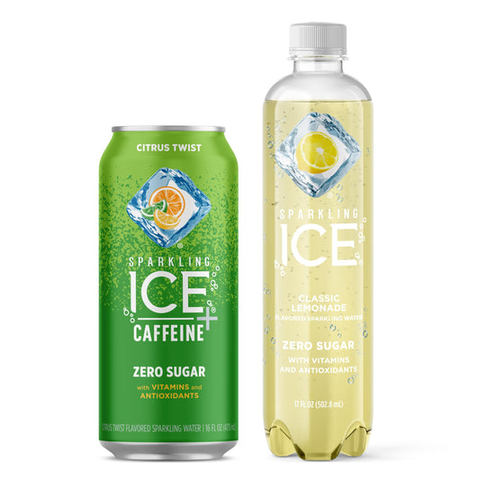 Sparkling Ice +Caffeine Citrus Twist Flavored Sparkling Water with Caffeine (Pack of 12) and Sparkling Ice Classic Lemonade Sparkling Water (Pack of 12)