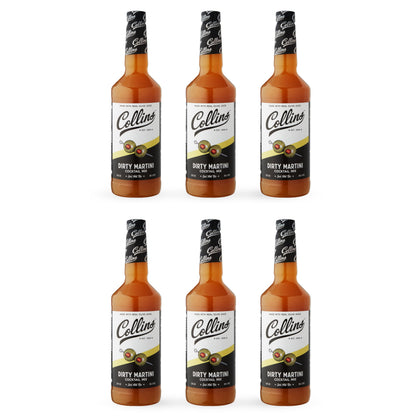 Collins Dirty Martini Mix, Made With Real Olive Brine for the Bold Flavor You Need, Classic Cocktail Recipe Ingredient, Bartender Mixer, Drinking Gifts, Home Cocktail bar, Set of 6 32 fl oz Bottles