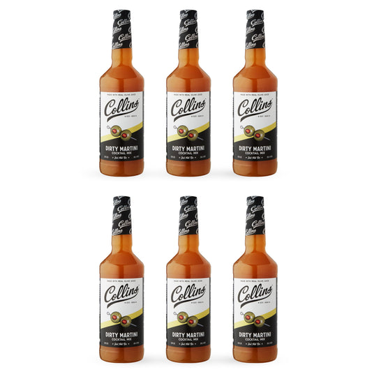 Collins Dirty Martini Mix, Made With Real Olive Brine for the Bold Flavor You Need, Classic Cocktail Recipe Ingredient, Bartender Mixer, Drinking Gifts, Home Cocktail bar, Set of 6 32 fl oz Bottles