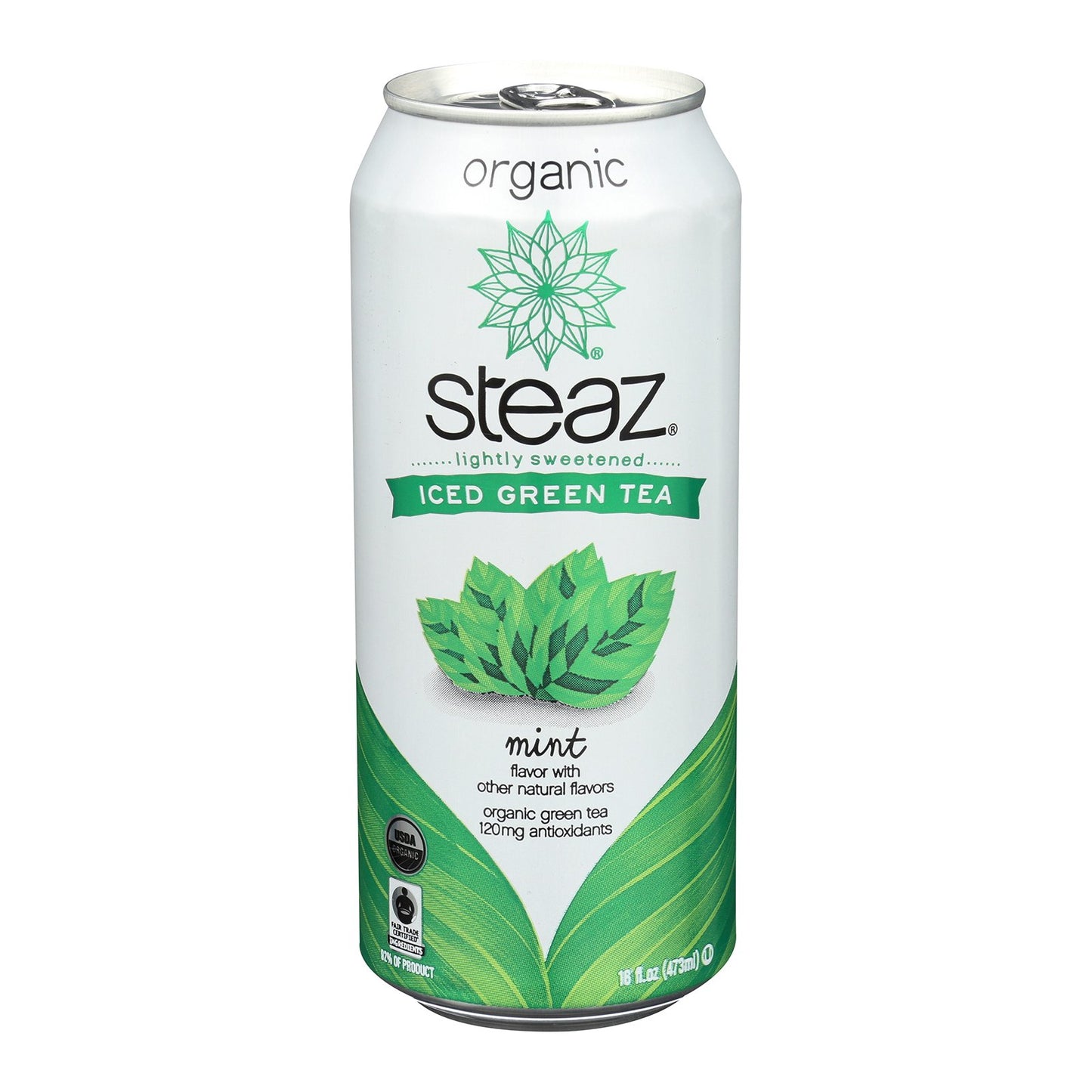 Steaz Organic Iced Green Tea, Mint, 16 oz