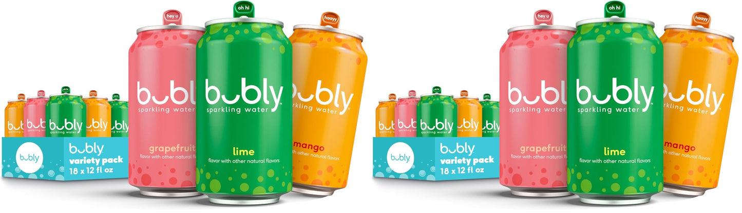 bubly Sparkling Water,Tropical Thrill 3 Flavor Variety Pack (Lime,Grapefruit,Mango),Zero Sugar & Zero Calories,Seltzer Water,12 Fl Oz Cans,(Pack of 36)