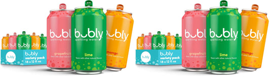 bubly Sparkling Water,Tropical Thrill 3 Flavor Variety Pack (Lime,Grapefruit,Mango),Zero Sugar & Zero Calories,Seltzer Water,12 Fl Oz Cans,(Pack of 36)