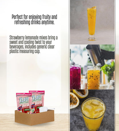 Klass Aguas Frescas – 2x Klass Bev Mix Strawberry, 14.1 OZ Bundle with Measuring Cup – Refreshing Strawberry-Flavored Drink Mix for Easy Preparation – Gift Set (3 Items)