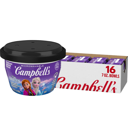 Campbell's Condensed Kids Soup, Disney Frozen Souper Shapes Pasta, 7oz Bowl (16 Pack)