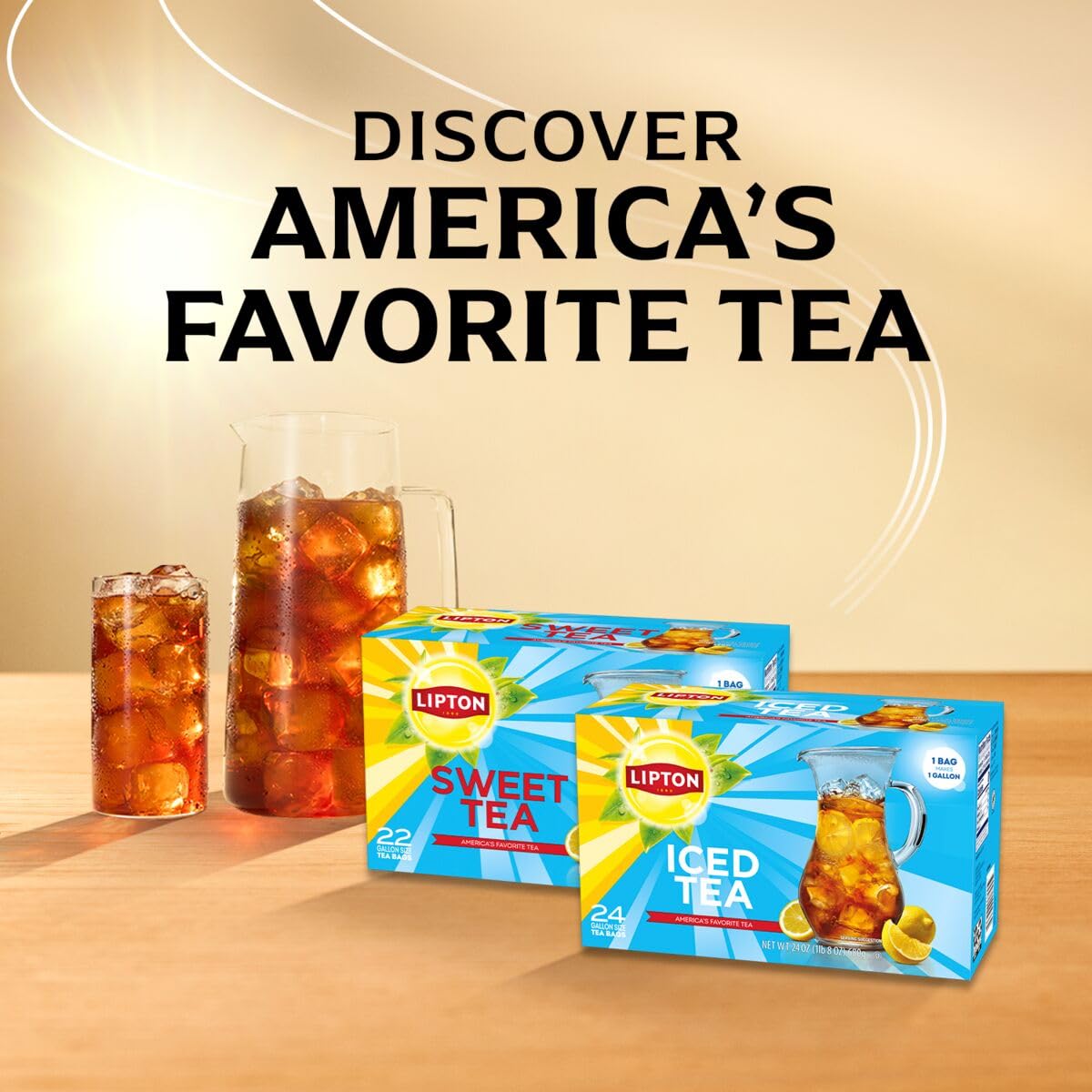 Lipton Southern Sweet Black Tea Bags Gallon Size 22-Count Zero Calories Rainforest Alliance Certified Iced Tea for Hot Brew Cold Drink Family Size Bulk Tea Beverage