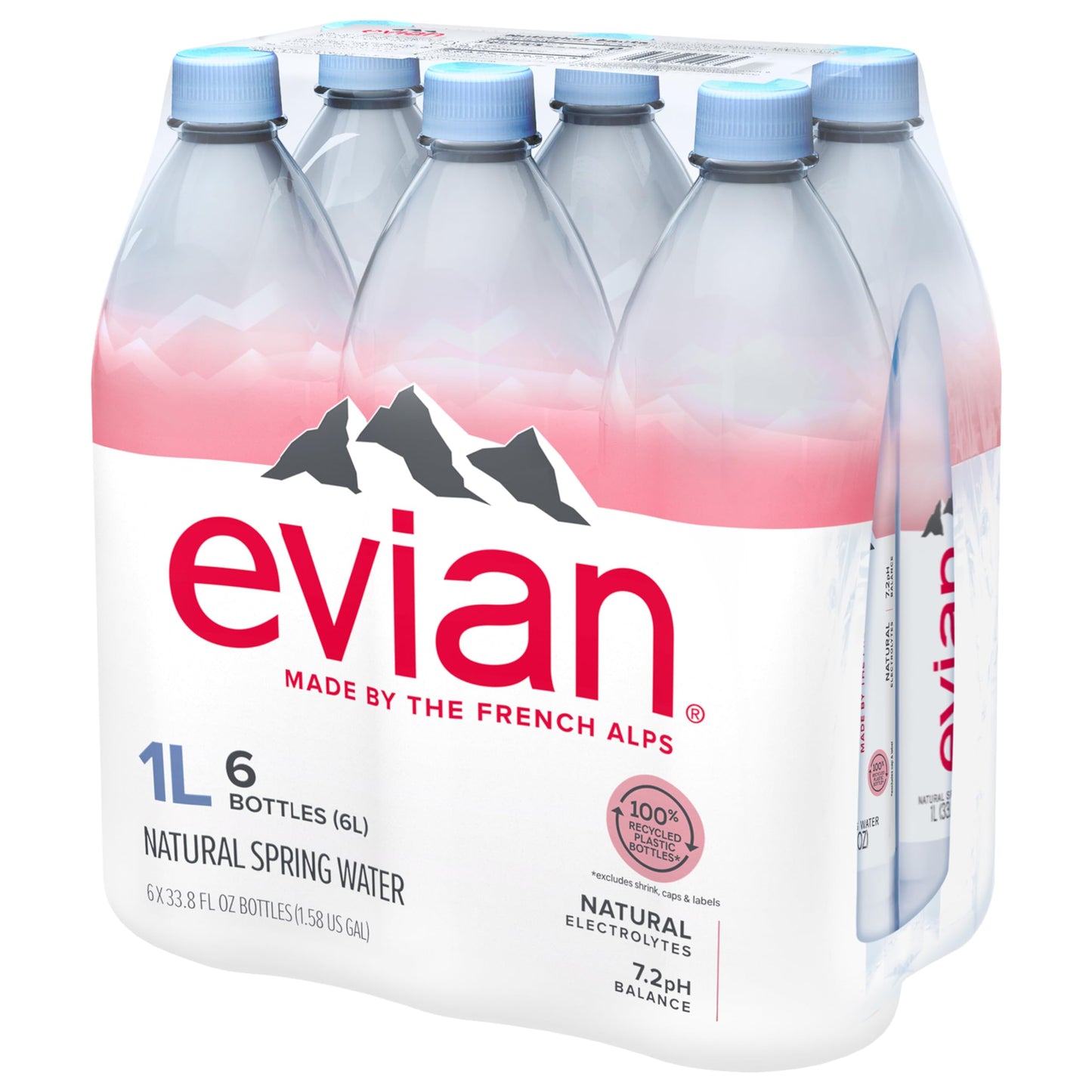 Evian Natural Spring Water, 1 L bottles, 6 pack