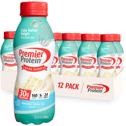 Premier Protein Shake, Chocolate Peanut Butter & Cake Batter Flavors, 30g Protein, 1g Sugar, 24 Vitamins & Minerals, 12 Count