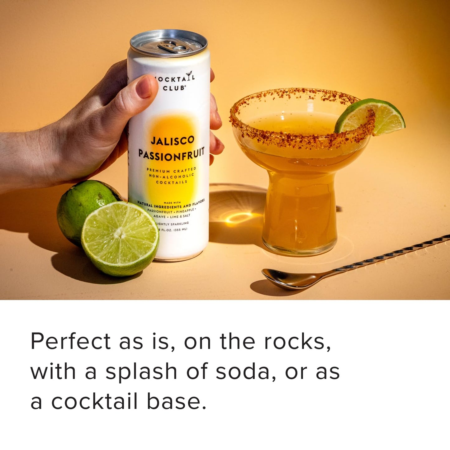 Mocktail Club Jalisco Passionfruit Sparkling Non-Alcoholic Cocktail 12oz (4pk), 80 Cals, Gluten-Free, No Artificial Ingredients, Zero Proof – with Passionfruit