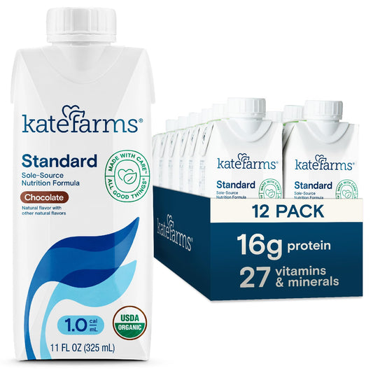 KATE FARMS Organic1.0 Chocolate Nutrition Shake, 16g Protein, 27 Vitamins and Minerals, Meal Replacement 11 oz (12 Pack)