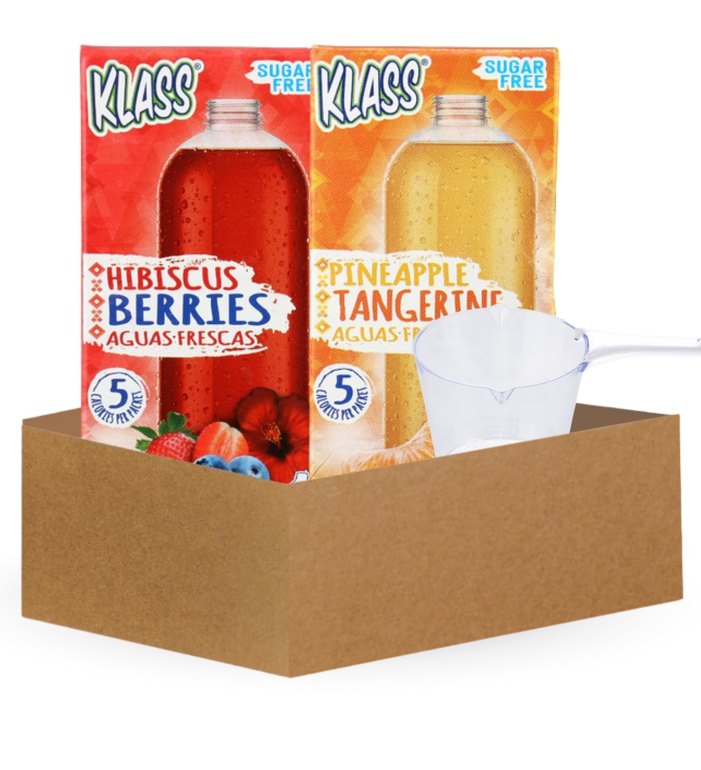 Klass Aguas Frescas – Klass Bev Stk Hibiscus Berry 10Ct, 0.7 OZ & Pineapple Tangerine 10Ct, 0.7 OZ Bundle with Measuring Cup – Flavored Drink Mix Sticks for Easy Mixing – Gift Set (3 Items)