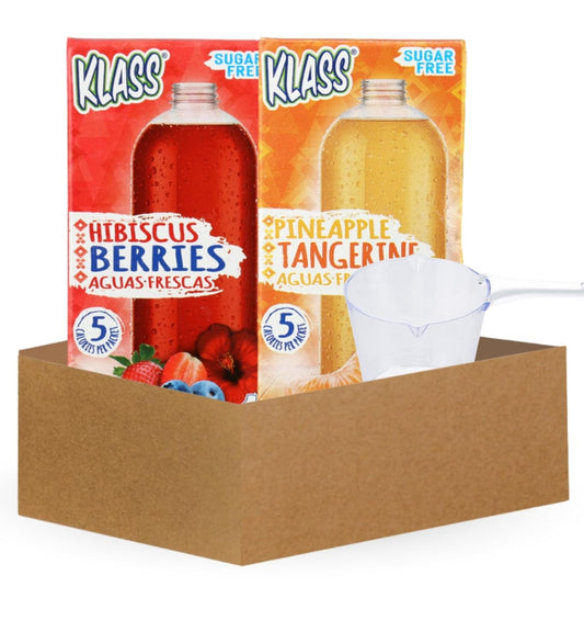 Klass Aguas Frescas – Klass Bev Stk Hibiscus Berry 10Ct, 0.7 OZ & Pineapple Tangerine 10Ct, 0.7 OZ Bundle with Measuring Cup – Flavored Drink Mix Sticks for Easy Mixing – Gift Set (3 Items)