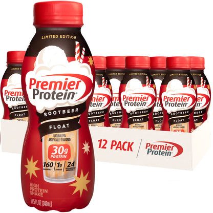 Premier Protein Shake Root Beer Float & Peaches Cream 30g Protein 1g Sugar 24 Vitamins Minerals 12 Pack Bundle