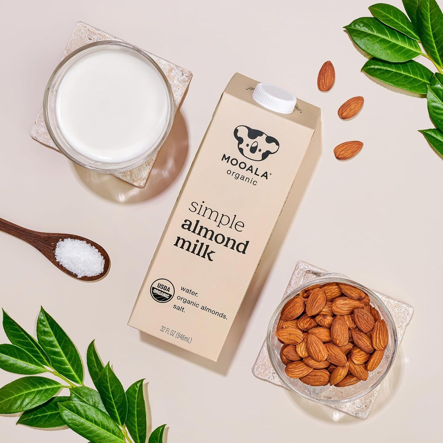 Mooala Organic Simple Almond Milk, 32oz - 3 Ingredient, Shelf Stable, No Gums, No Oils, No Fillers, Unsweetened, Non-GMO, No Additives, Dairy Free Plant Based Milk