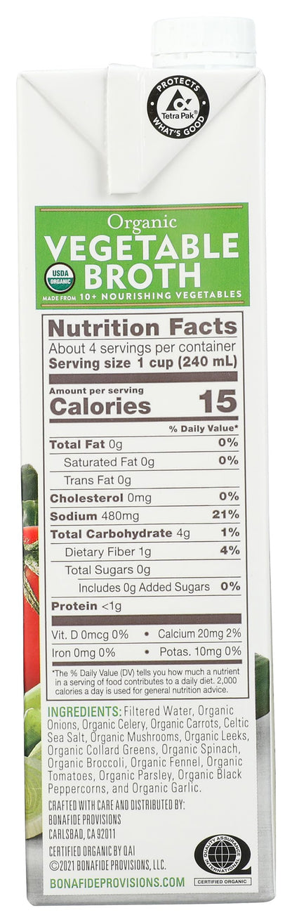 BONAFIDE PROVISIONS Organic Vegetable Broth, 32 FZ