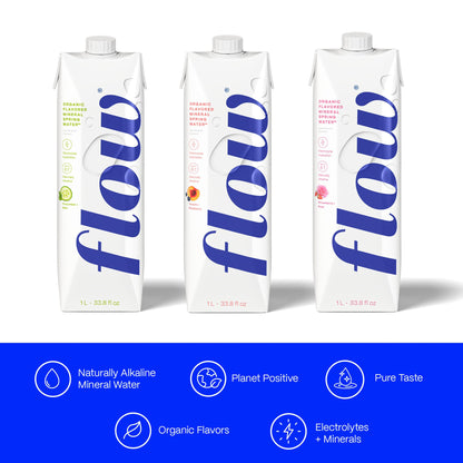 Flow Mineral Spring Water, Organic Peach + Blueberry, 12 Pack (33.8 Fl Oz) - Naturally Alkaline with Electrolytes and Zero Sugar