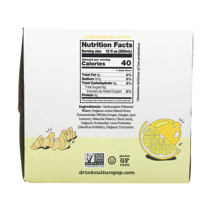 Culture Pop Soda, Soda Ginger Lemon Turmeric, 12 Fl Oz, 4 Pack