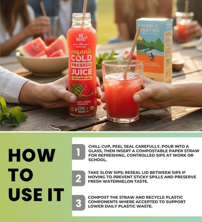 Juice CP Watermelon 11.1floz Bundle with 50pc Paper Straws — Refreshing Watermelon Juice with Convenient Sipping Straws for On-the-Go Hydration — Gift Set (2 Items)
