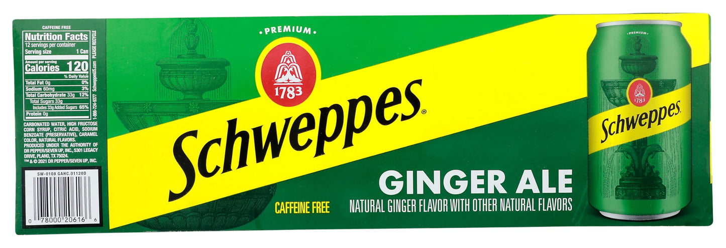 Schweppes Ginger Ale Soda, 12 fl oz cans, 12 pack