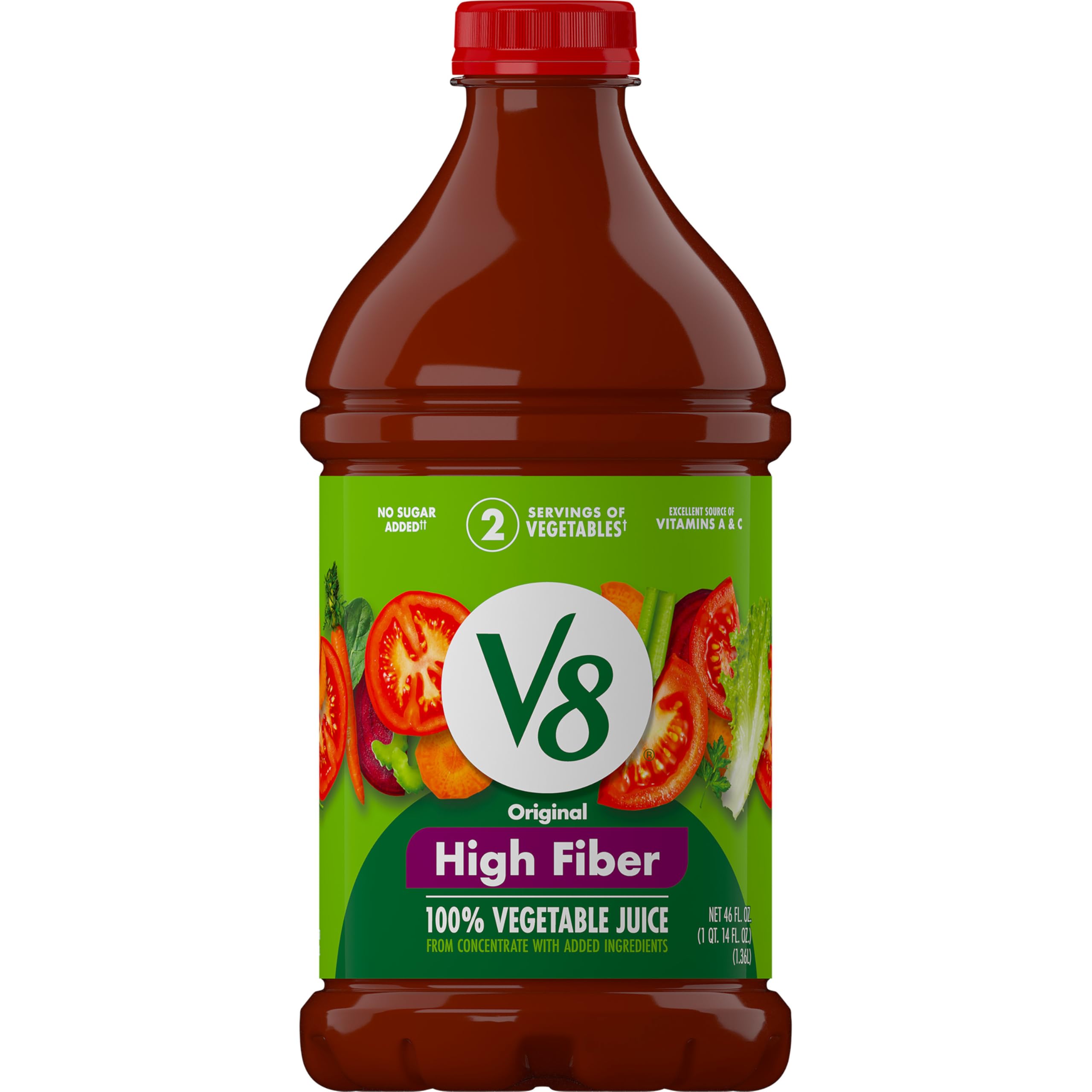 V8 High Fiber Original 100% Vegetable Juice, 46 fl oz Bottle – Lords of ...
