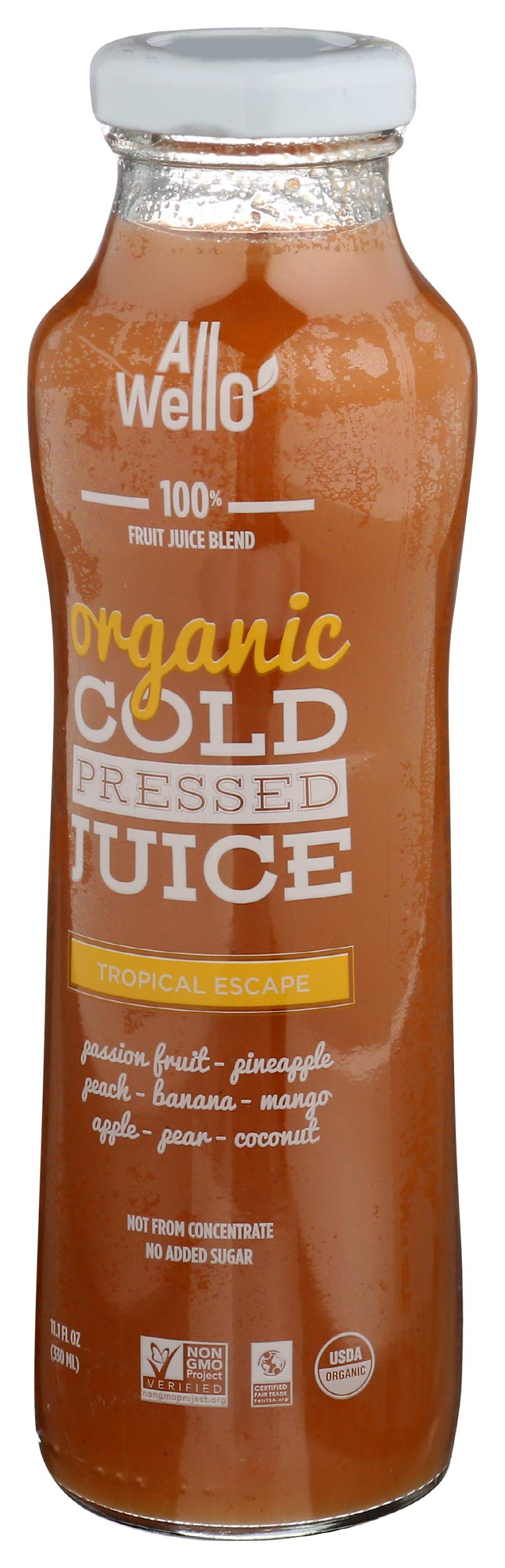 Allwello, Organic Cold Pressed Juice, Tropical Escape, 11.1 Fl Oz