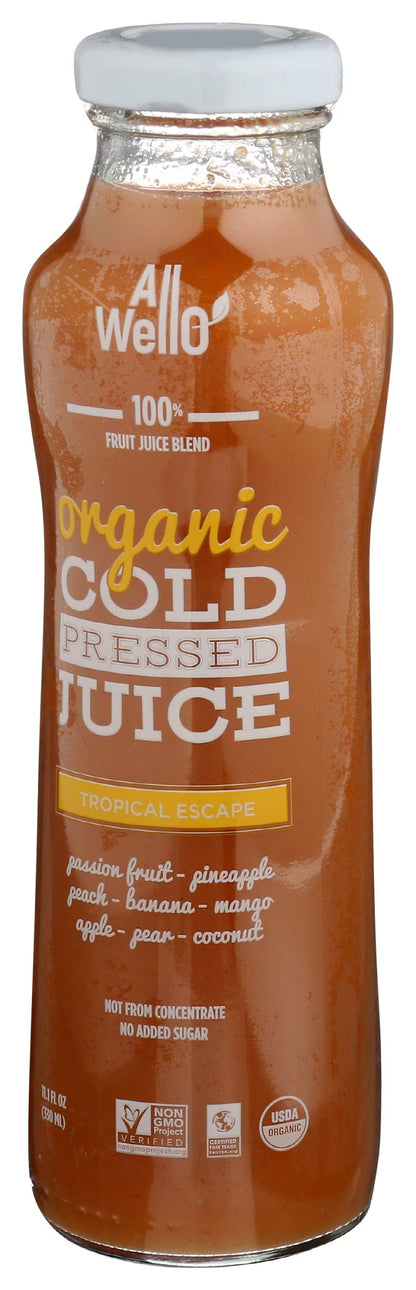 Allwello, Organic Cold Pressed Juice, Tropical Escape, 11.1 Fl Oz