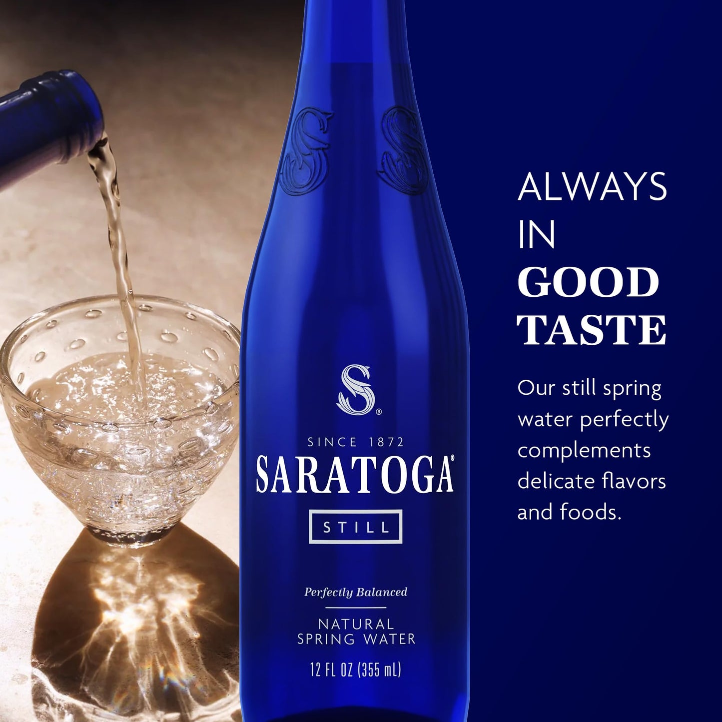 Saratoga Spring Water Bottles, 24 Pack – Still Bottled Water - Glass Bottles - 12 Fl Oz