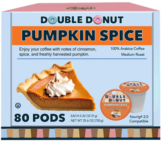 Double Donut Coffee Pumpkin Spice Coffee Pods, Single Serve Coffee for Keurig K Cups Machines, Medium Roast Pumpkin Pods, 80 Count