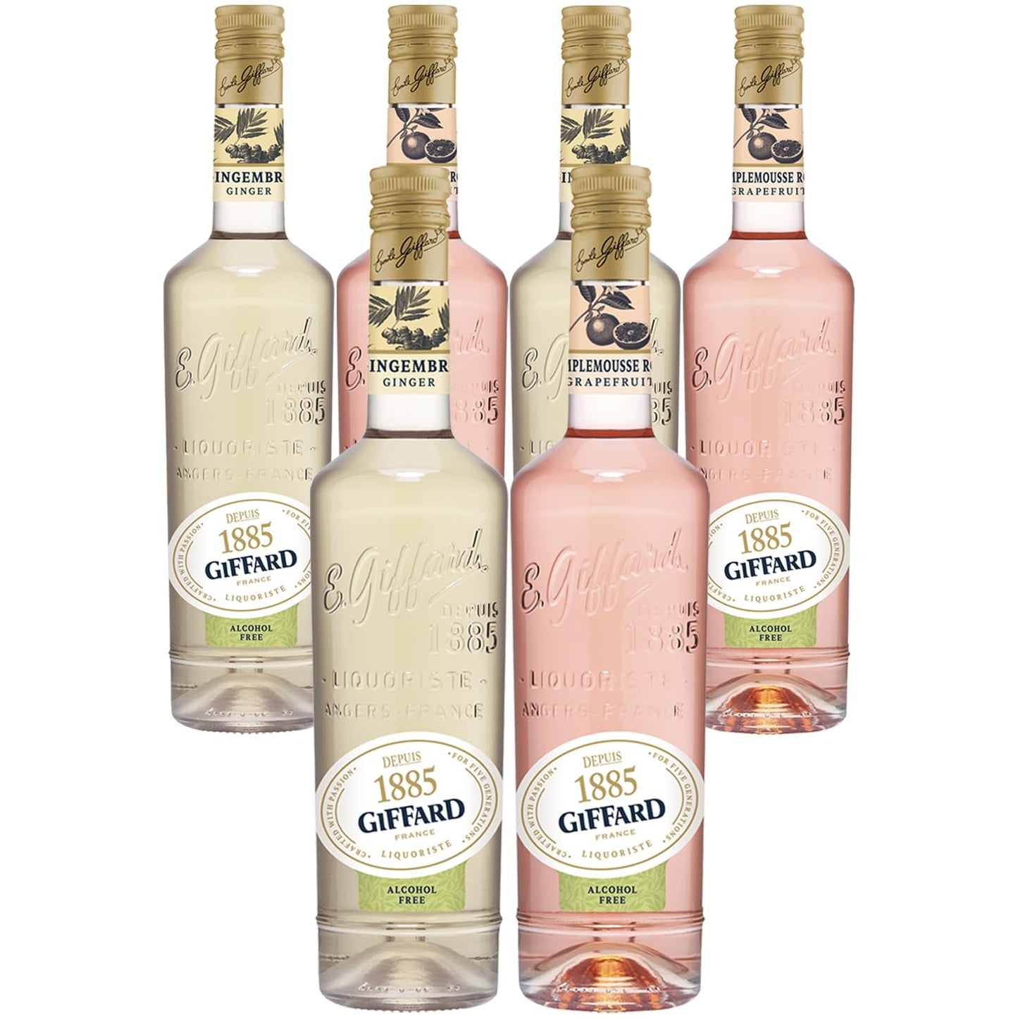 Giffard Depuis 1885 Ginger and Grapefruit Alcohol-Free Liqueur 6 Pack - Made in France, 700ml Bottles, Perfect for Spritzers, Mixed Drinks