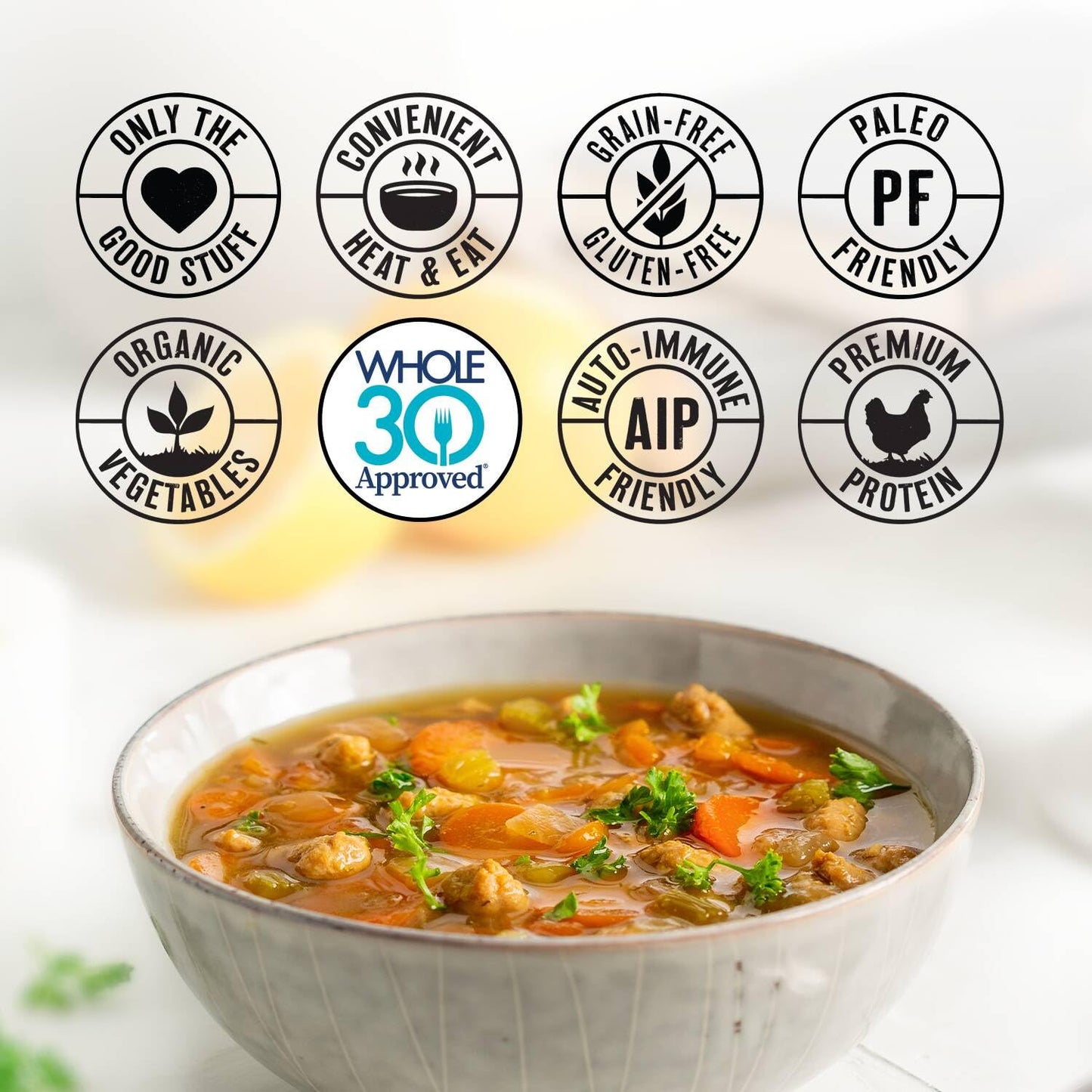 True Primal Roasted Chicken Soup 8-pack, Ready to eat, Gluten free, Paleo, Pastured chicken, Whole30, AIP, Bone broth