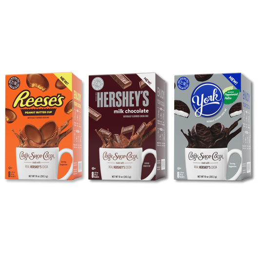 Candy Shop Cocoa Mix Variety Pack, Hot Chocolate, HERSHEY'S Milk Chocolate, REESE’S Peanut Butter Cup, YORK Peppermint Pattie, Make Hot or Iced, Made With Real Milk, 8 Packets Each (Pack of 24)