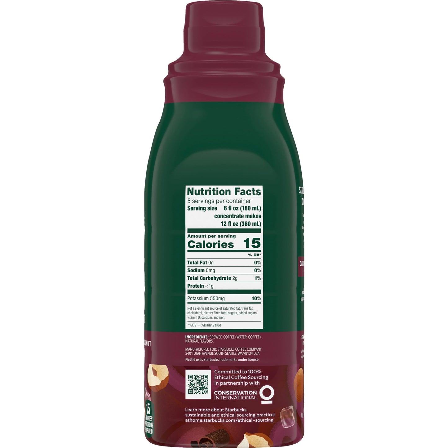 Starbucks Cold Brew Coffee Concentrate, Dark Chocolate Hazelnut Flavored Iced Coffee, 32 fl oz