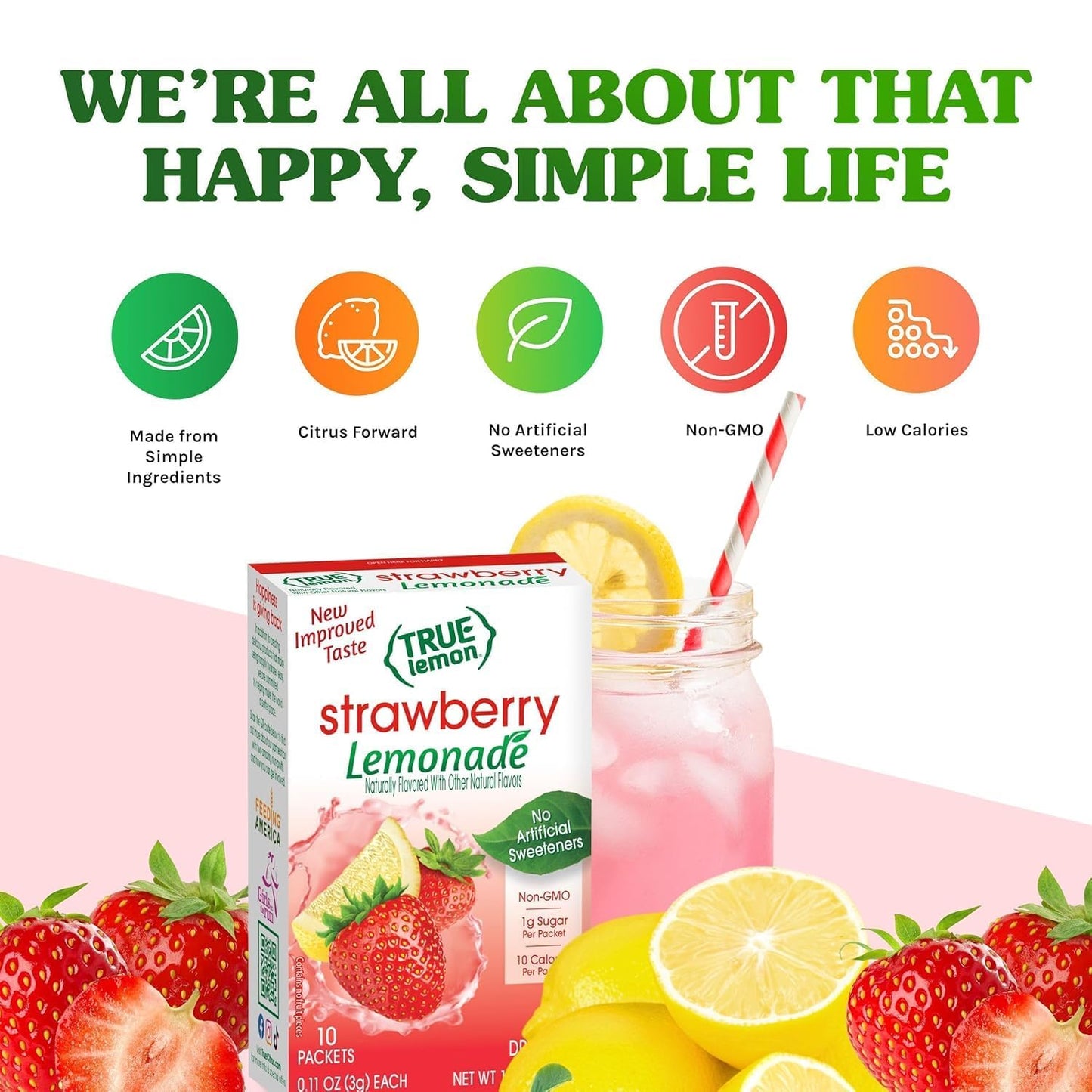 True Lemon Strawberry Lemonade 10ct (Pack of 12) - Drink Mix - No Artificial Sweeteners, Low Calorie - Powdered Drink Mixes & Flavors - Water Flavor Packets & Water Enhancer with Stevia