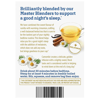 Twinings Superblends Sleep+ Herbal Tea with 1mg Melatonin Camomile, Cinnamon & Vanilla, Naturally Caffeine-Free, 16 Tea Bags (Pack of 1), Enjoy Hot or Iced
