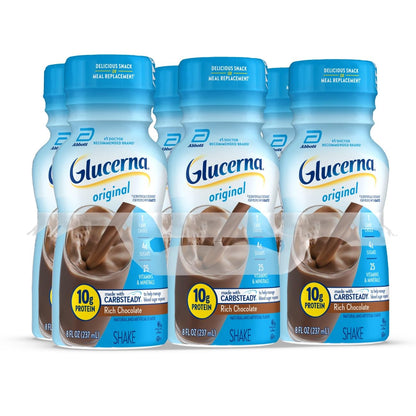 Glucerna Original Diabetes Care Shake, Rich Chocolate, Diabetic Meal Replacement to Support Blood Sugar Management, 10g Protein, 180 Calories, Ready to Drink, 8-fl-oz Bottle, 6 Pack